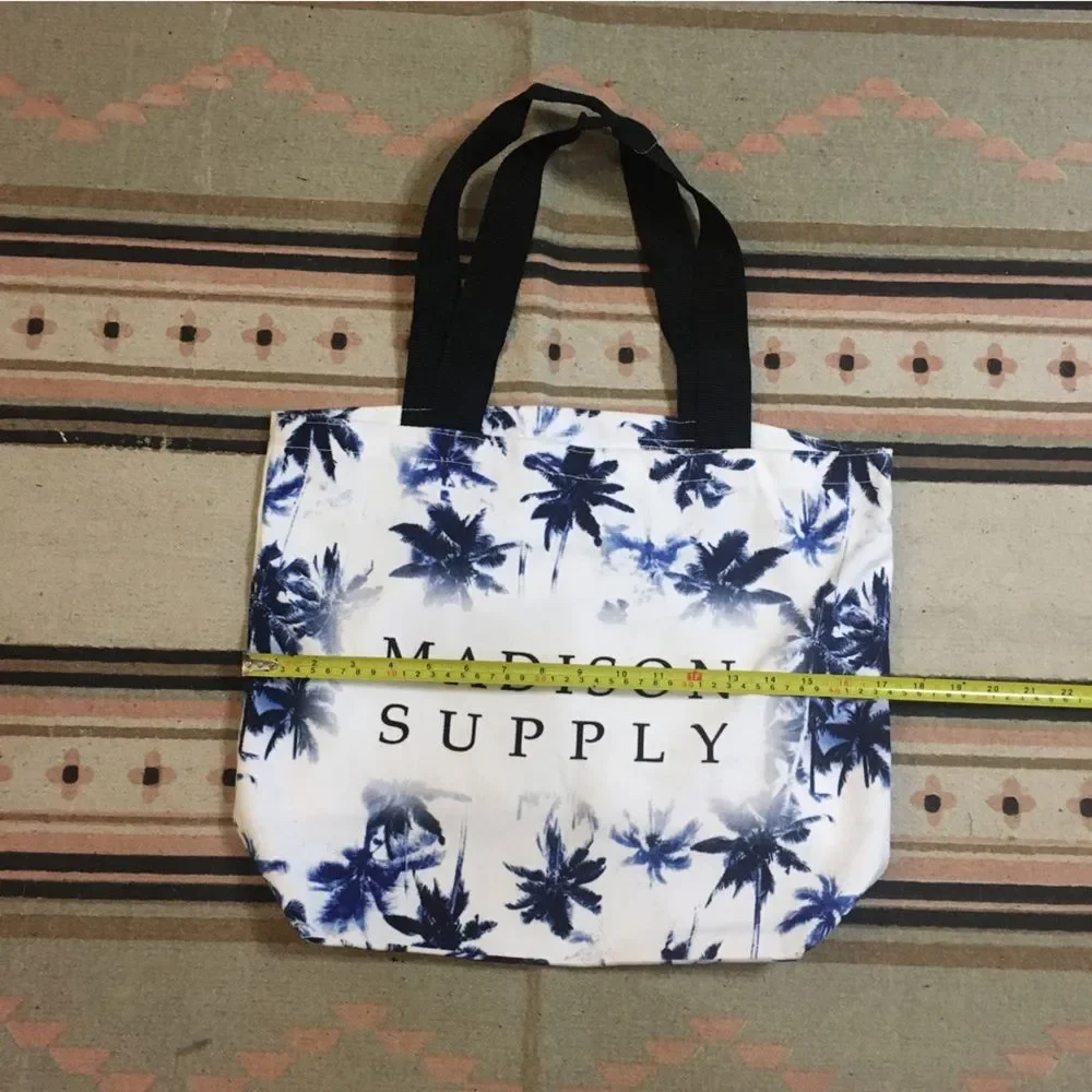 Madison Supply Blue Palm Trees & White Tote Shoulder strap bag new